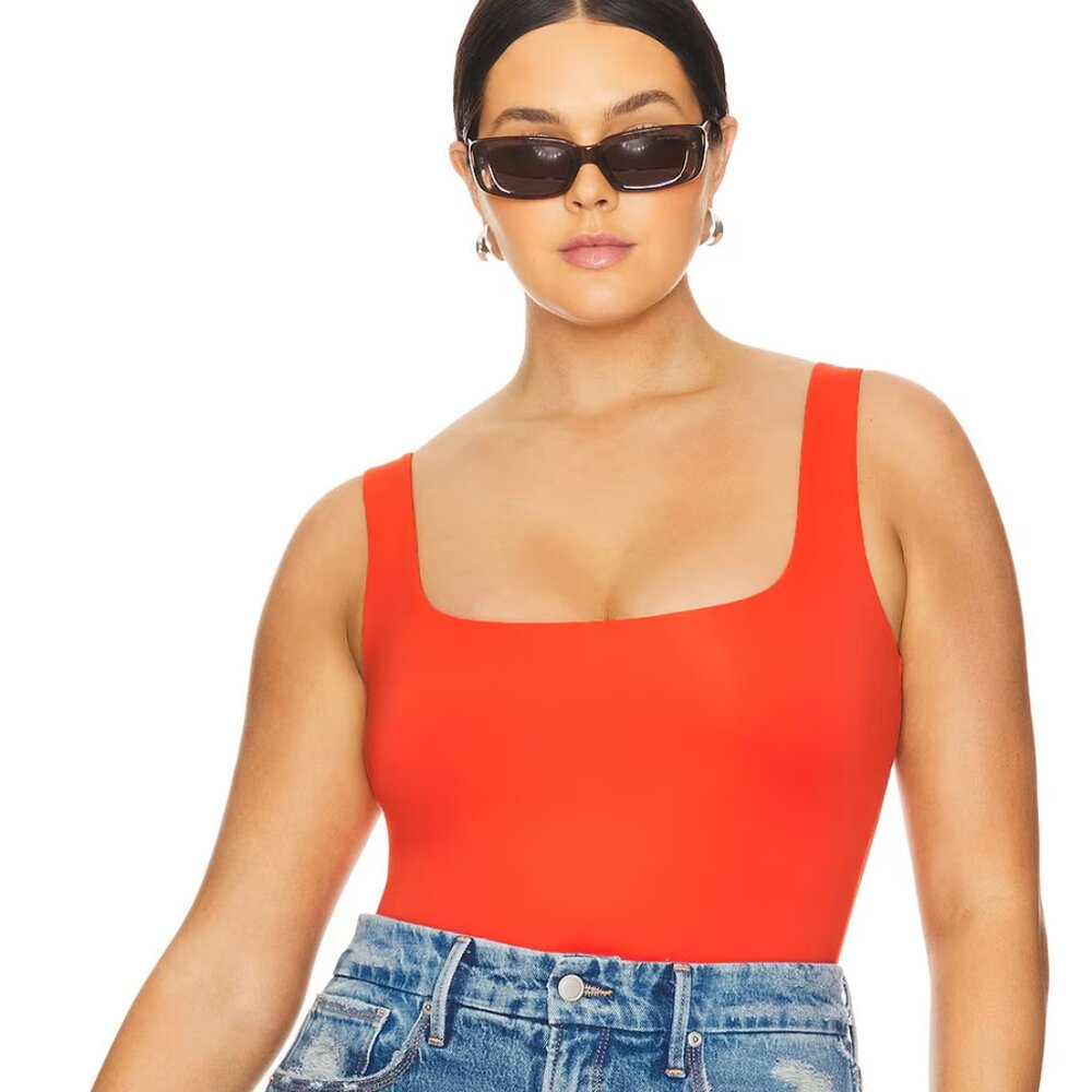 GOOD AMERICAN Scuba Modern Tank Bodysuit in Fiery Orange Coral Size US 14 NWT